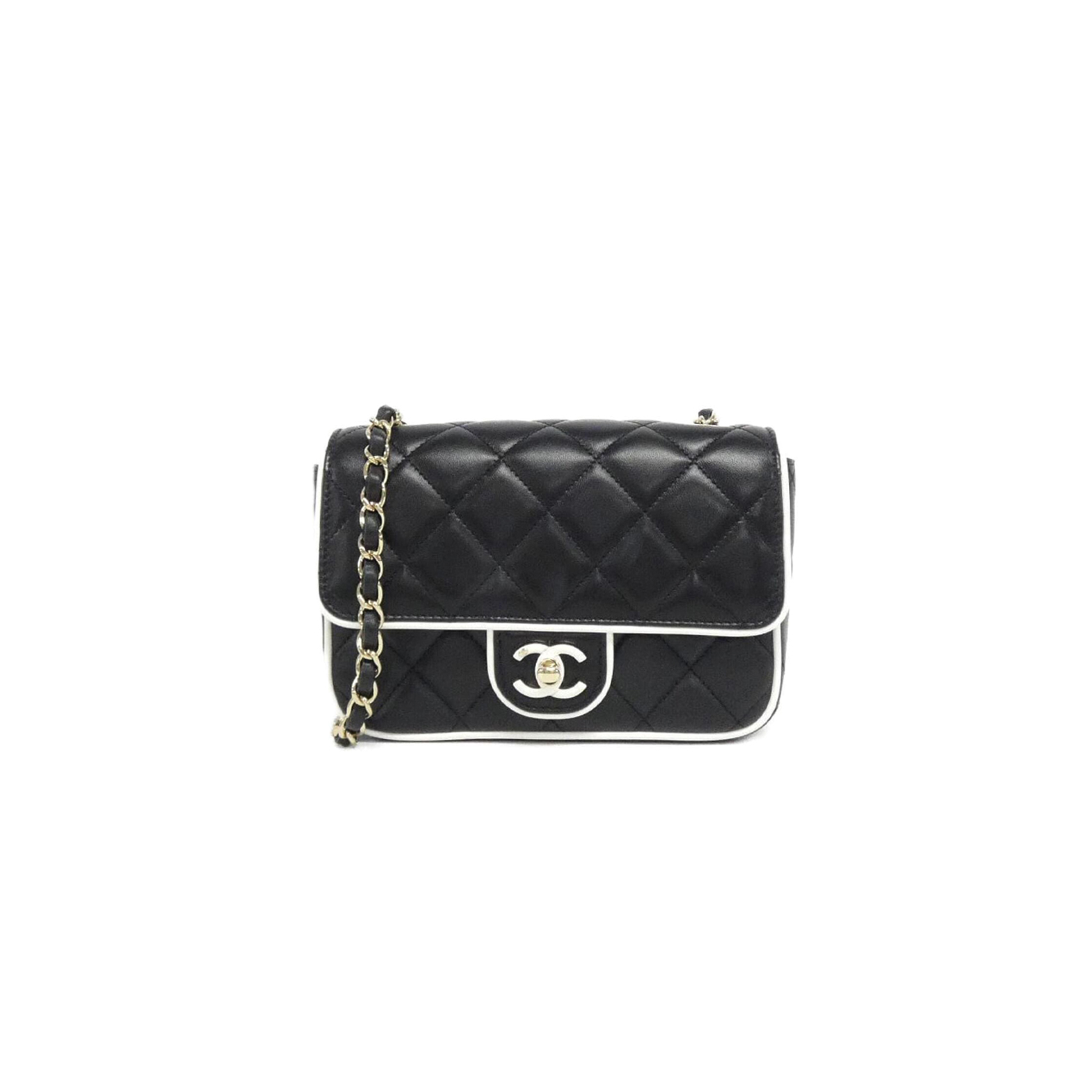 CHANEL BLACK AND WHITE FLAP SHEEPSKIN SHOULDER BAG AS5151 (15*12*3.5cm)
